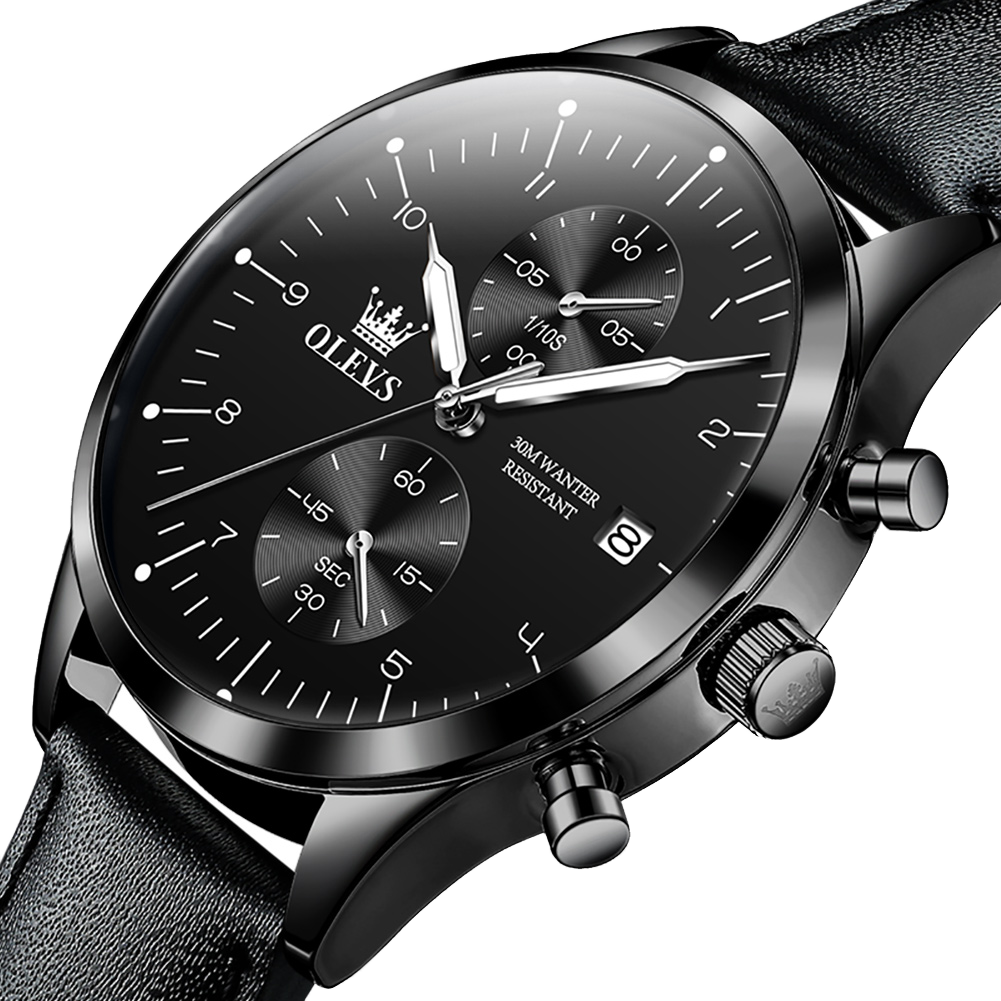 Olevs Mavis Chronograph Leather Men Wrist Watch