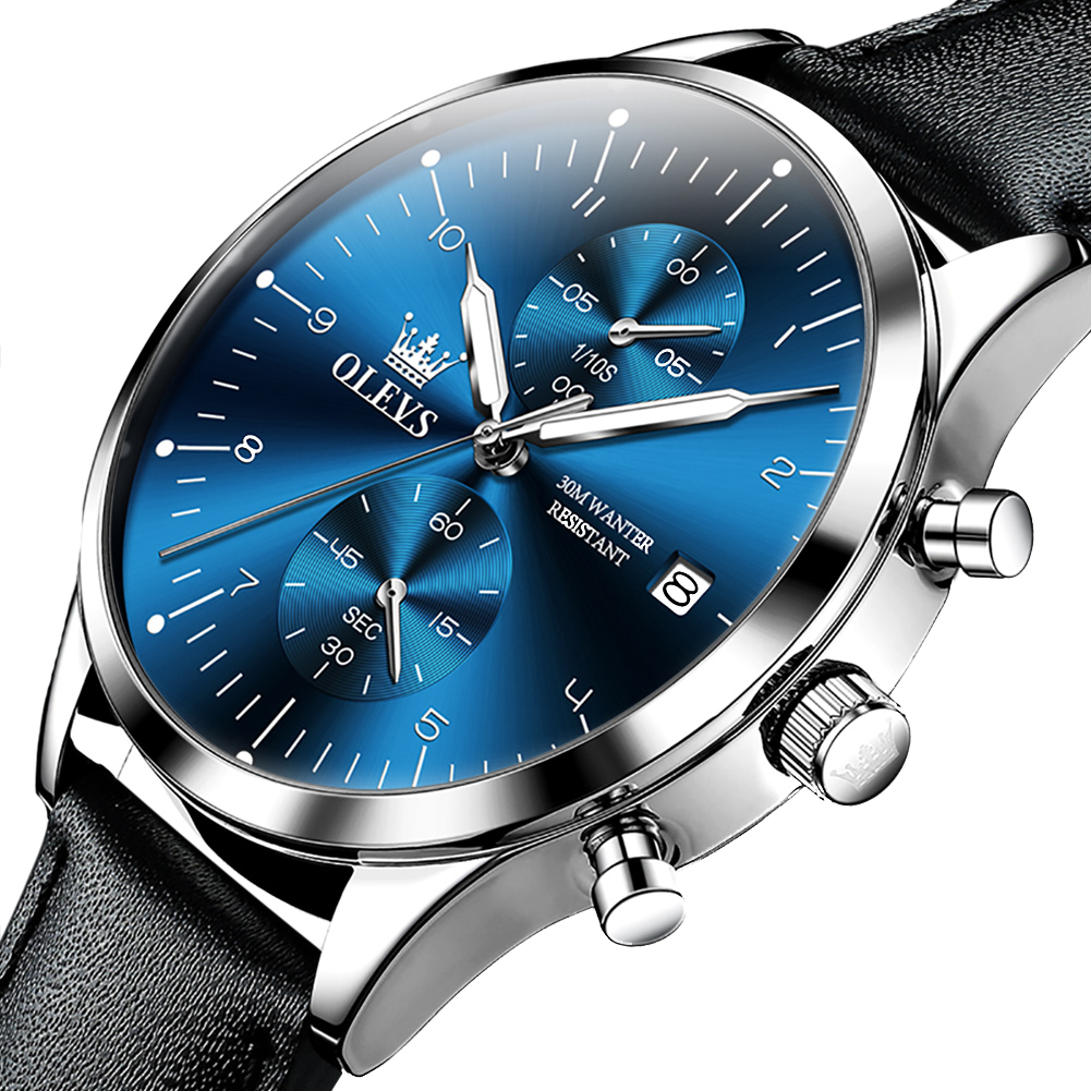 Olevs Mavis Chronograph Leather Men Wrist Watch