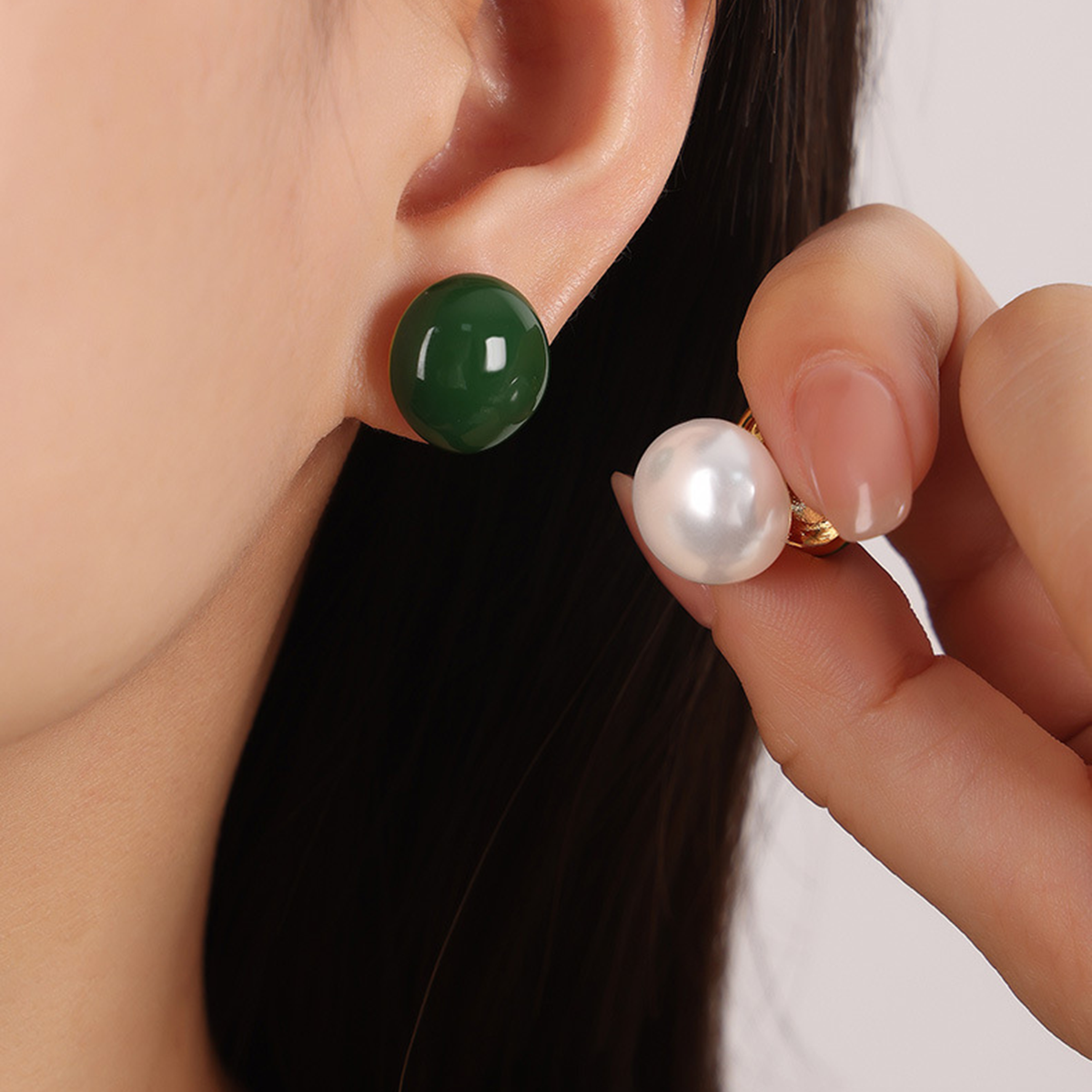 Vintage Copper Enamel Pearl Ear Studs Earrings