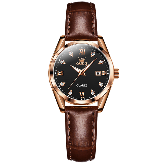 Leather Watch, Black Surface, Women Quartz Watch