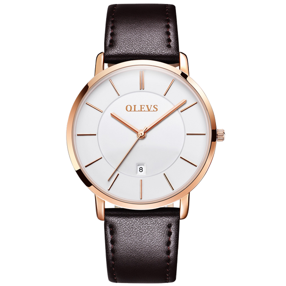 Olevs Ultra Light 33 - GC-White with Brown Strap