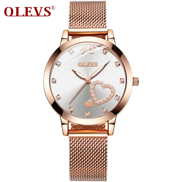 Olevs Lovely Crystal Women Stainless Quartz Watch - White