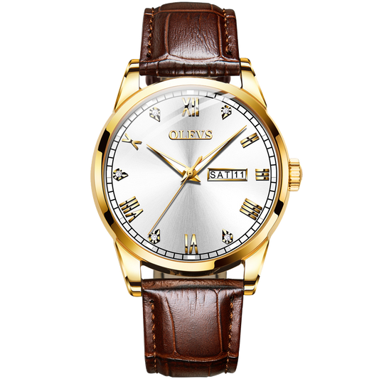Olevs Classic Nobel 39 Leather Men Quartz Watch - White