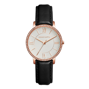 Hannah Martin Crystal Roman Marker Rose Gold with Black Strap
