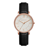 Hannah Martin Crystal Roman Marker Rose Gold with Black Strap