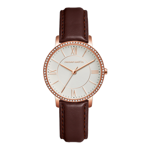 Hannah Martin Crystal Roman Marker Rose Gold with Brown Strap