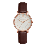 Hannah Martin Crystal Roman Marker Rose Gold with Brown Strap