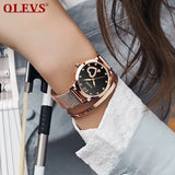 Olevs Lovely Crystal Women Stainless Quartz Watch - Black