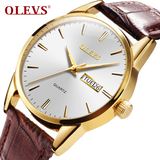 Olevs Classic Leather Men Quartz Watch - White with Brown Strap