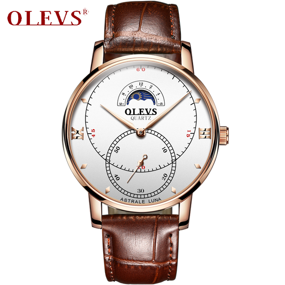 Olevs Tracker Men Leather Quartz Watch