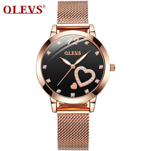 Olevs Lovely Crystal Women Stainless Quartz Watch - Black