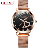Olevs Lovely Crystal Women Stainless Quartz Watch - Black