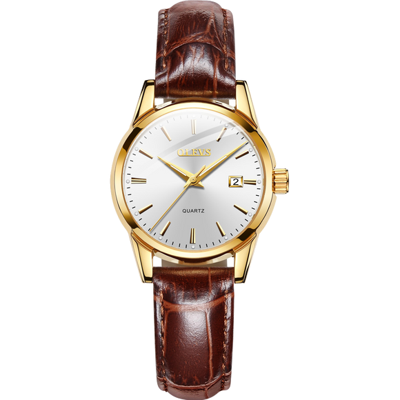 Olevs Classic Leather White and Brown