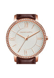 Hannah Martin Crystal Roman Marker Rose Gold with Black Strap