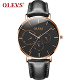 Olevs Astronaut Leather Quartz Watch - Black