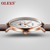 Olevs Astronaut Leather Quartz Watch - Brown