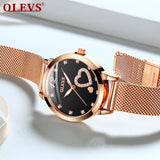 Olevs Lovely Crystal Women Stainless Quartz Watch - Black